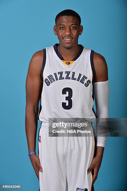 Jordan Adams of the Memphis Grizzlies poses for a portrait during their 2015 Media Day on September 28, 2015 at FedEx Forum, in Memphis, Tennessee....