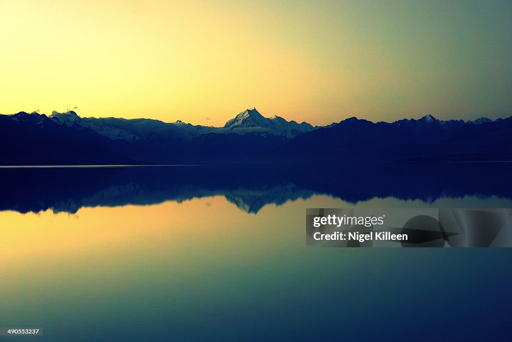 Sunset over Lake Pukaki and the southern Alps