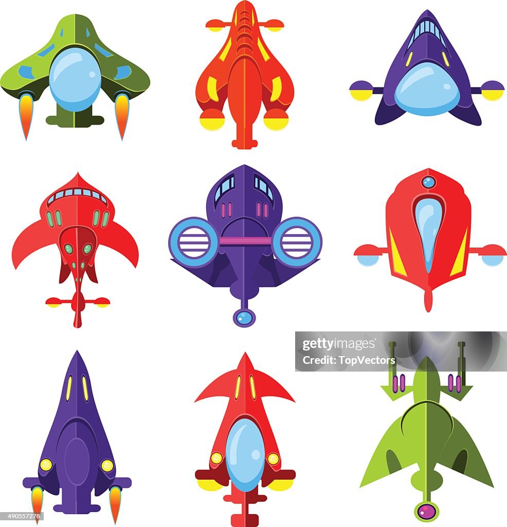 Cartoonistic Rocketship Colourful Cartoon Rockets And Spaceships Vector Illustration Set High ...