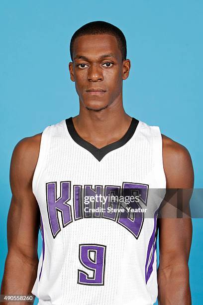 Rajon Rondo of the Sacramento Kings poses for a head shot on media day September 28, 2015 at the Kings practice facility in Sacramento, California....