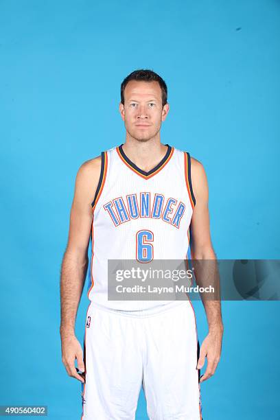 Steve Novak of the Oklahoma City Thunder poses for a portrait during 2015 NBA Media Day on September 28, 2015 at the Thunder Events Center in Edmond,...
