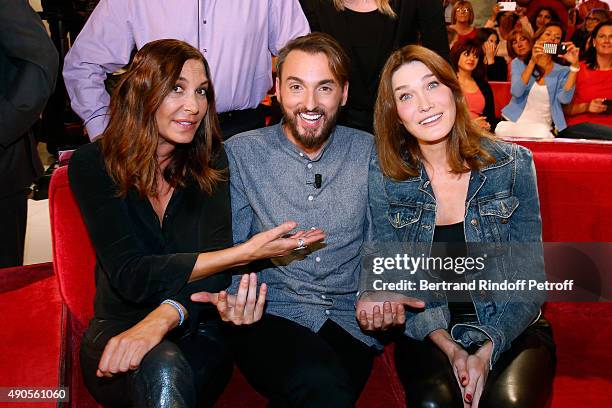 Singer Zazie, Main Guest of the show, singer Christophe Willem and Author of songs from Christophe's new Album 'Parait-il', Carla Bruni attend the...