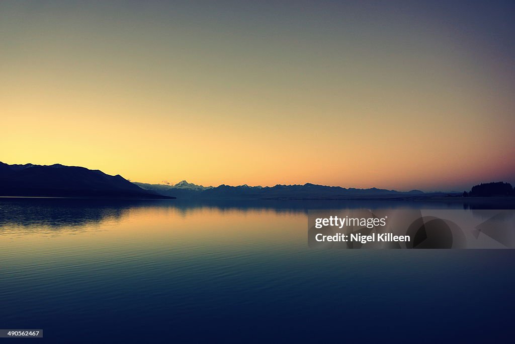Calm Lake Pukaki, at sunset