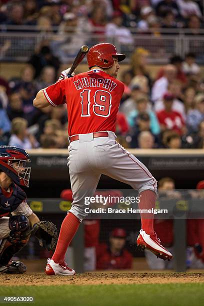 David Murphy of the Los Angeles Angels bats in the second game of a doubleheader against the Minnesota Twins on September 19, 2015 at Target Field in...