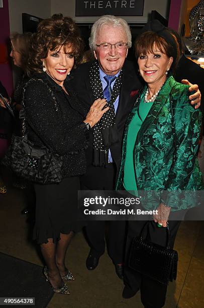 Joan Collins, Leslie Bricusse and Yvonne Romain attend the press night of "Pure Imagination: The Songs of Leslie Bricusse" at the St James Theatre on...