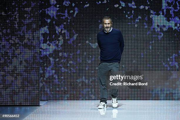 French designer Pascal Millet acknowledges the audience of the public after the Pascal Millet show as part of the Paris Fashion Week Womenswear...