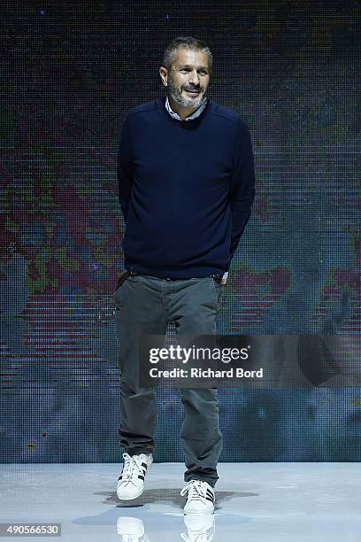 French designer Pascal Millet acknowledges the audience of the public after the Pascal Millet show as part of the Paris Fashion Week Womenswear...