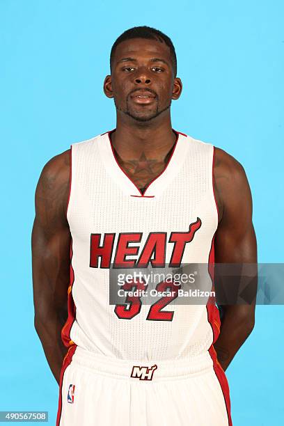 James Ennis of the Miami Heat poses for a portrait during the 2015 Media Day on September 28, 2015 at the American Airlines Arena in Miami, Florida ....