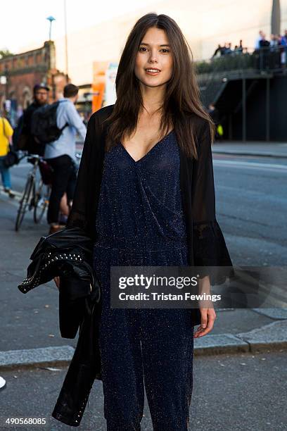 Sarah Ann Macklin attends a photocall to launch the David Beckham for H&M Swimwear collection on May 14, 2014 in London, England.