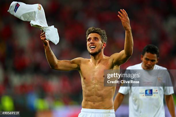 Daniel Carrico of Sevilla celebrates after victory during the UEFA Europa League Final match between Sevilla FC and SL Benfica at Juventus Stadium on...