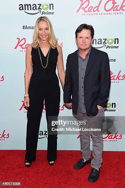 Actors Tracy Pollan and Michael J. Fox attend the Amazon red carpet premiere for the brand new original comedy series "Red Oaks" on September 29,...