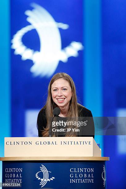 Chelsea Clinton speaks on stage during the closing session of the Clinton Global Initiative 2015 on September 29, 2015 in New York City.