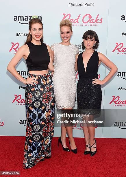 Actors Alexandra Turshen, Gage Golightly and Alexandra Socha attend the Amazon red carpet premiere for the brand new original comedy series "Red...