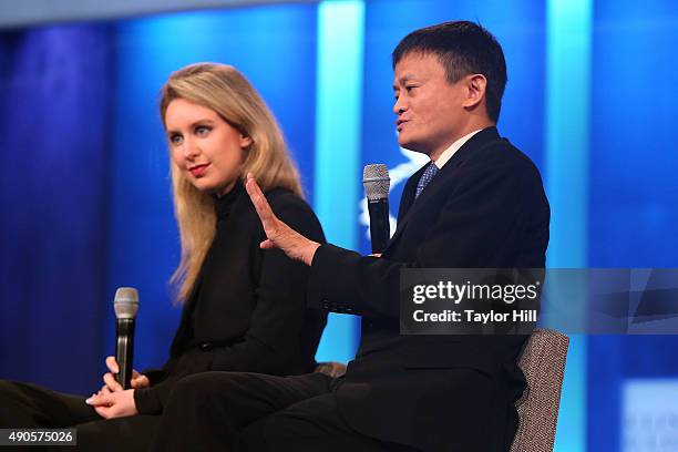 Elizabeth Holmes and Jack Ma attend the 2015 Clinton Global Initiative Closing Plenary at Sheraton Times Square on September 29, 2015 in New York...