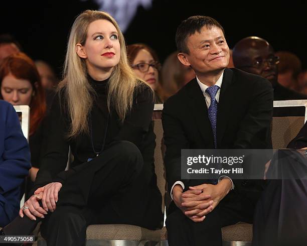 Elizabeth Holmes and Jack Ma attend the 2015 Clinton Global Initiative Closing Plenary at Sheraton Times Square on September 29, 2015 in New York...