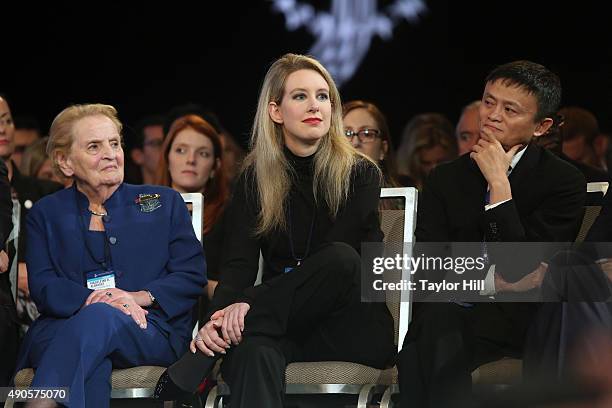 Madeleine Albright, Elizabeth Holmes, and Jack Ma attend the 2015 Clinton Global Initiative Closing Plenary at Sheraton Times Square on September 29,...