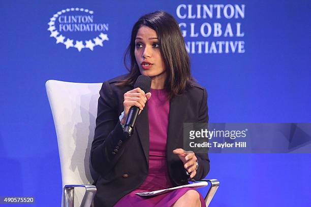 Actress Freida Pinto attends the 2015 Clinton Global Initiative Annual Meeting at Sheraton Times Square on September 29, 2015 in New York City.