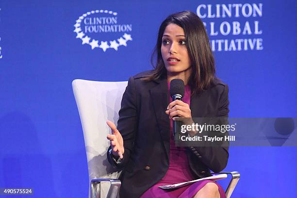 Actress Freida Pinto attends the 2015 Clinton Global Initiative Annual Meeting at Sheraton Times Square on September 29, 2015 in New York City.