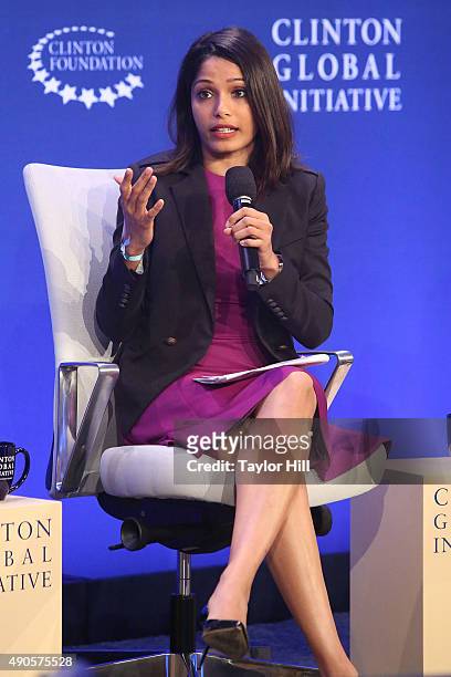 Actress Freida Pinto attends the 2015 Clinton Global Initiative Annual Meeting at Sheraton Times Square on September 29, 2015 in New York City.