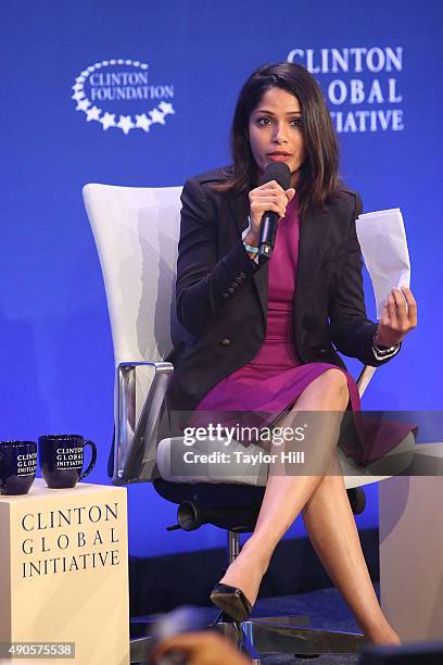 Actress Freida Pinto attends the 2015 Clinton Global Initiative Annual Meeting at Sheraton Times Square on September 29, 2015 in New York City.