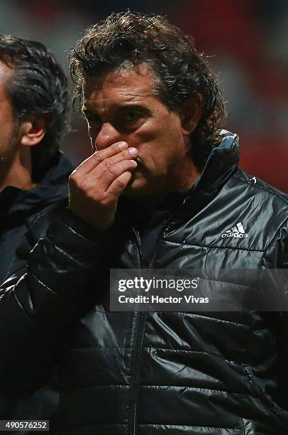 Ruben Romano, Head Coach of Tijuana gestures during the 11th round match between Toluca and Tijuana as part of the Apertura 2015 Liga MX at Nemesio...