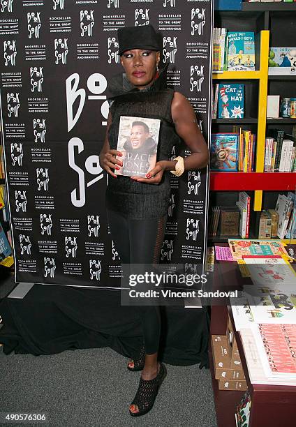 Singer Grace Jones signs and discusses her new book "I'll Never Write My Memoirs" at Book Soup on September 29, 2015 in West Hollywood, California.