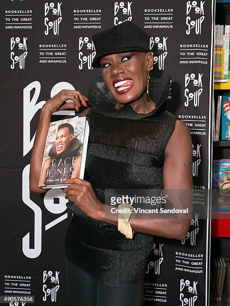 Singer Grace Jones signs and discusses her new book "I'll Never Write My Memoirs" at Book Soup on September 29, 2015 in West Hollywood, California.