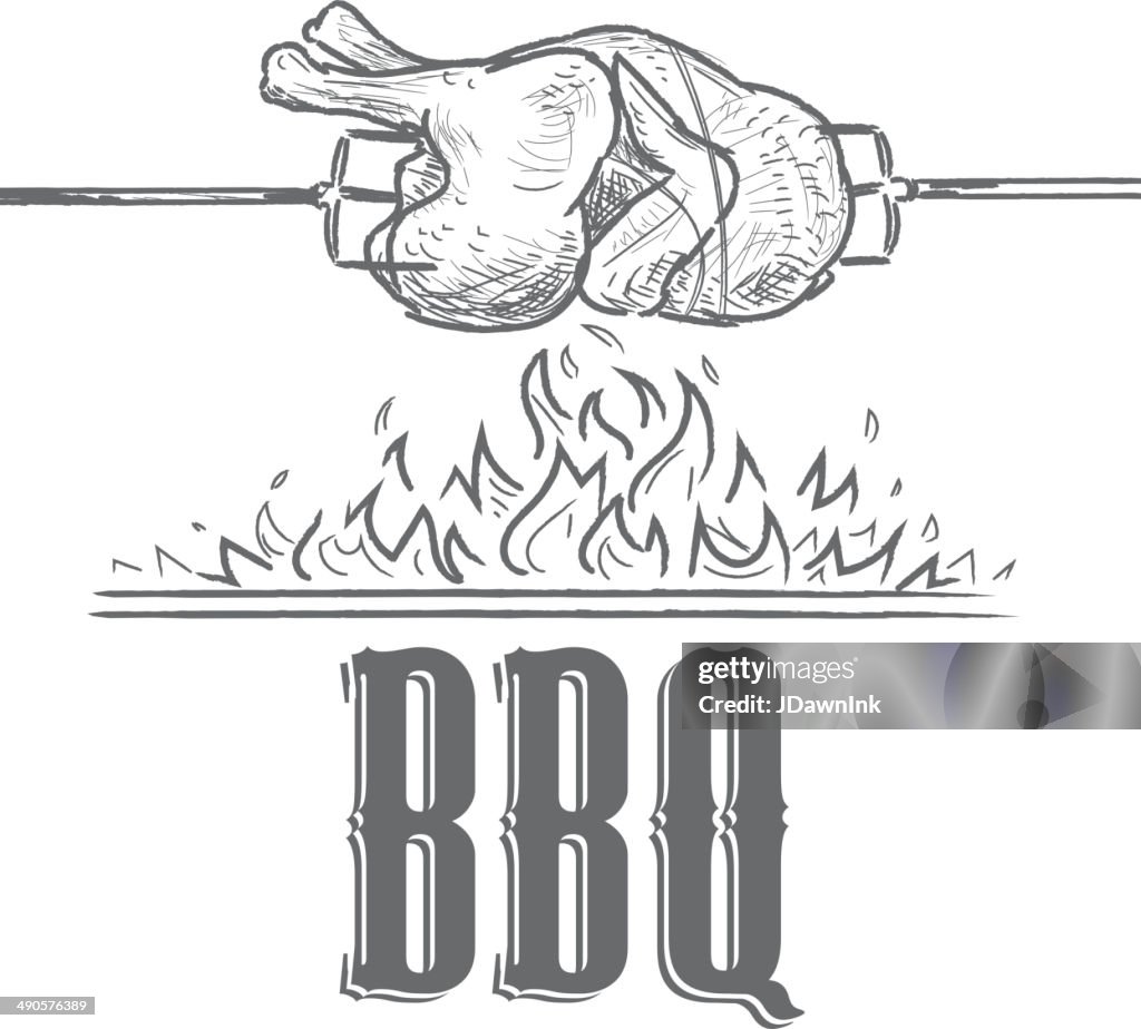 Black and white Summer bbq rostisserie chicken design template