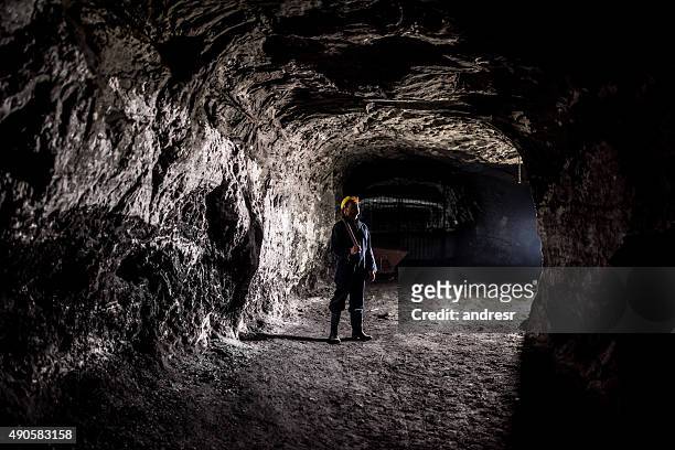 minero trabajando en una mina subterránea - sales occupation fotografías e imágenes de stock
