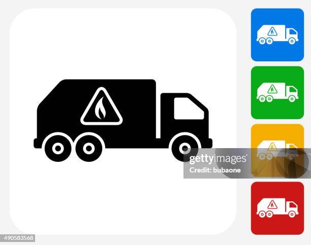 truck and flammable substances icon flat graphic design - hydraulic fracturing icons stock illustrations