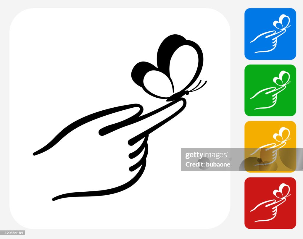 Hand Holding Butterfly Icon Flat Graphic Design