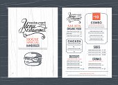 vintage restaurant menu design and wood texture background..