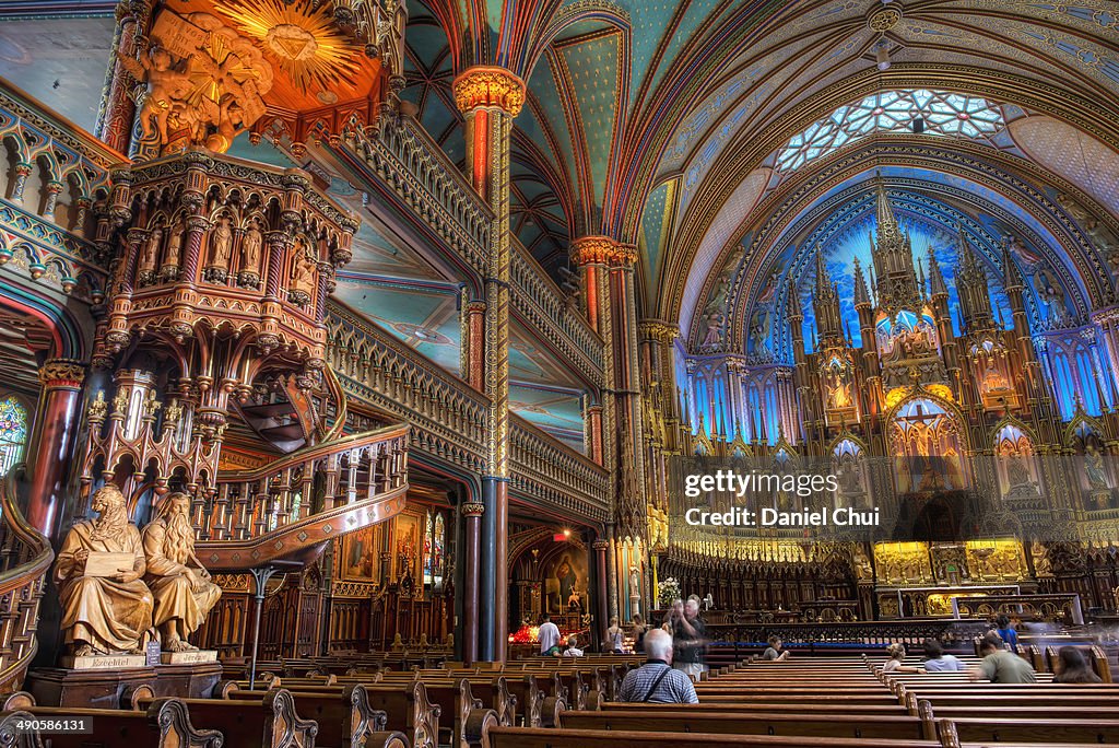 Interior view of Notre-Dame Basilica in Montreal
