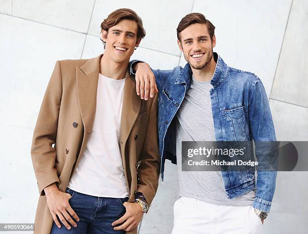 Models Zac Stenmark and brother Jordan Stenmark pose at Australia's Next Top Model Season 10 auditions at The Deakin Edge on September 30, 2015 in...