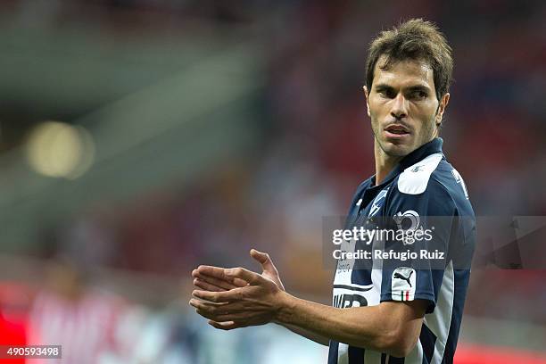 Jose Basanta of Monterrey looks on during the 11th round match between Chivas and Monterrey as part of the Apertura 2015 Liga MX at Omnilife Stadium...