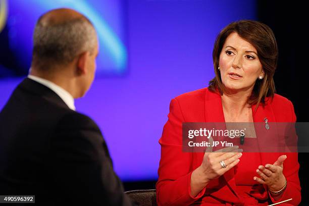 President of Kosovo, Atifete Jahjaga speaks onstage during the Clinton Global Initiative 2015 at the Sheraton New York Times Square Hotel on...