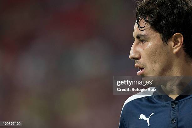 Efrain Juarez of Monterrey looks on during the 11th round match between Chivas and Monterrey as part of the Apertura 2015 Liga MX at Omnilife Stadium...