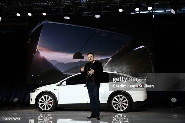 Tesla CEO Elon Musk speaks during an event to launch the new Tesla Model X Crossover SUV on September 29, 2015 in Fremont, California. After several...