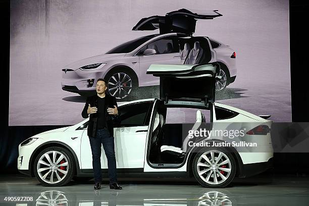 Tesla CEO Elon Musk speaks during an event to launch the new Tesla Model X Crossover SUV on September 29, 2015 in Fremont, California. After several...