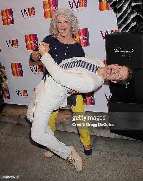 Celebrity chef Paula Deen and dancer Louis van Amstel arrive at the EVINE Live Celebration at Villa Blanca on September 29, 2015 in Beverly Hills,...