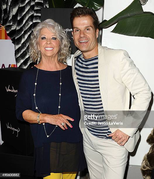 Paula Deen and Louis Van Amstel attend the EVINE Live celebration at Villa Blanca on September 29, 2015 in Beverly Hills, California.