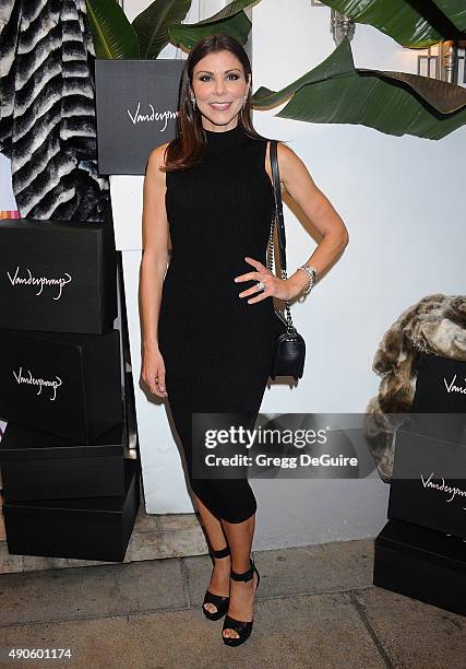 Personality Heather Dubrow arrives at the EVINE Live Celebration at Villa Blanca on September 29, 2015 in Beverly Hills, California.