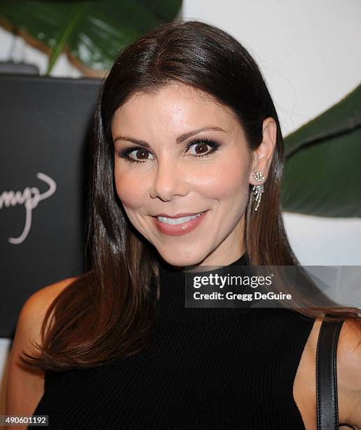 Personality Heather Dubrow arrives at the EVINE Live Celebration at Villa Blanca on September 29, 2015 in Beverly Hills, California.