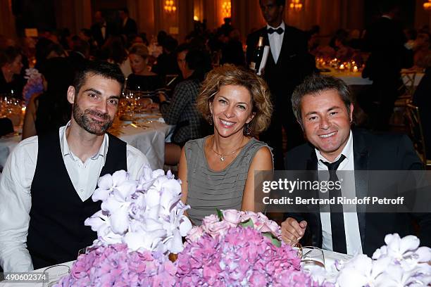 Actor Gil Alma, Actress Corinne Touzet and Journalist Jerome Anthony attend the Charity Dinner to Benefit 'Claude Pompidou Foundation', held at 'Four...