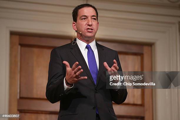 Author Glenn Greenwald speaks at a book discussion at the Sixth & I Historic synagogue May 14, 2014 in Washington, DC. Greenwald published National...