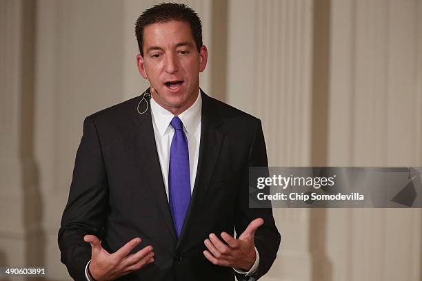 Author Glenn Greenwald speaks at a book discussion at the Sixth & I Historic synagogue May 14, 2014 in Washington, DC. Greenwald published National...