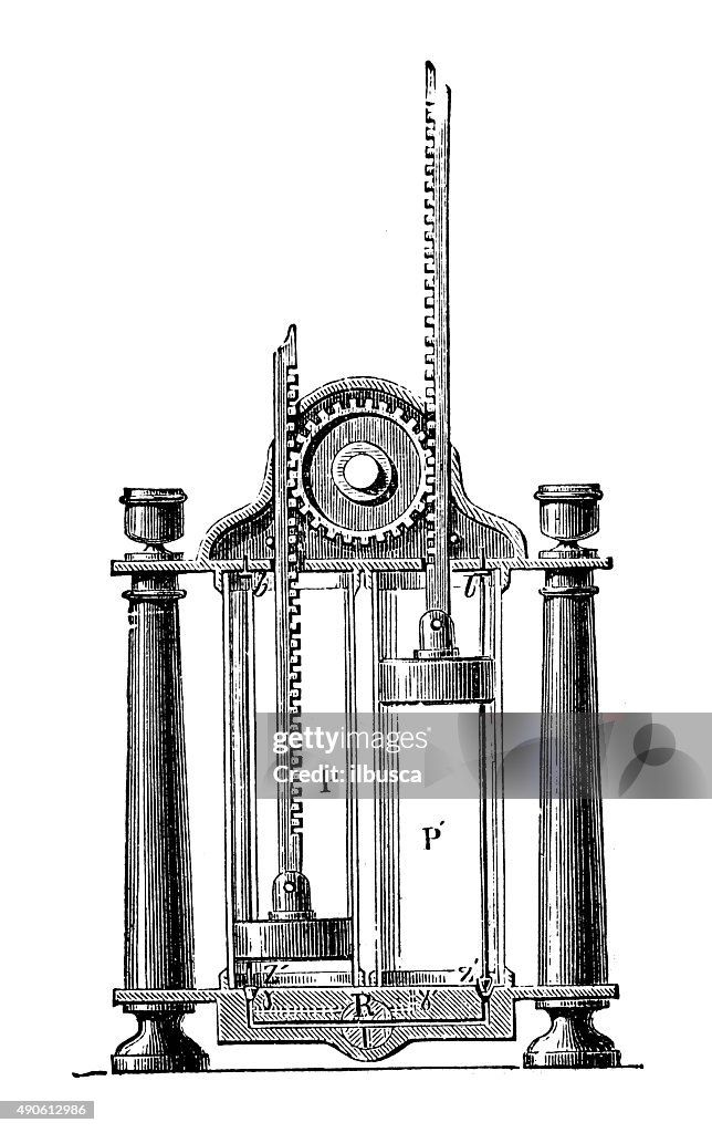 Antique illustration of pneumatic compressed air machinery