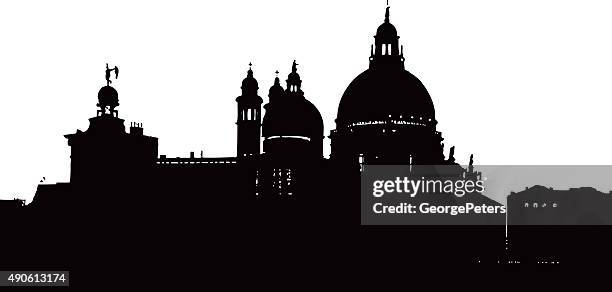venice, italy basilica silhouette - santa maria della salute stock illustrations