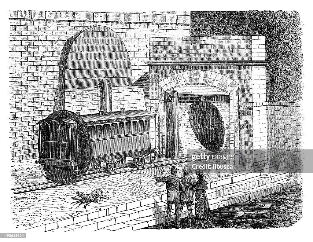 Antique illustration of pneumatic train
