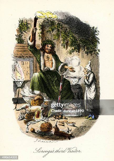 stockillustraties, clipart, cartoons en iconen met ghost of christmas present - scrooge